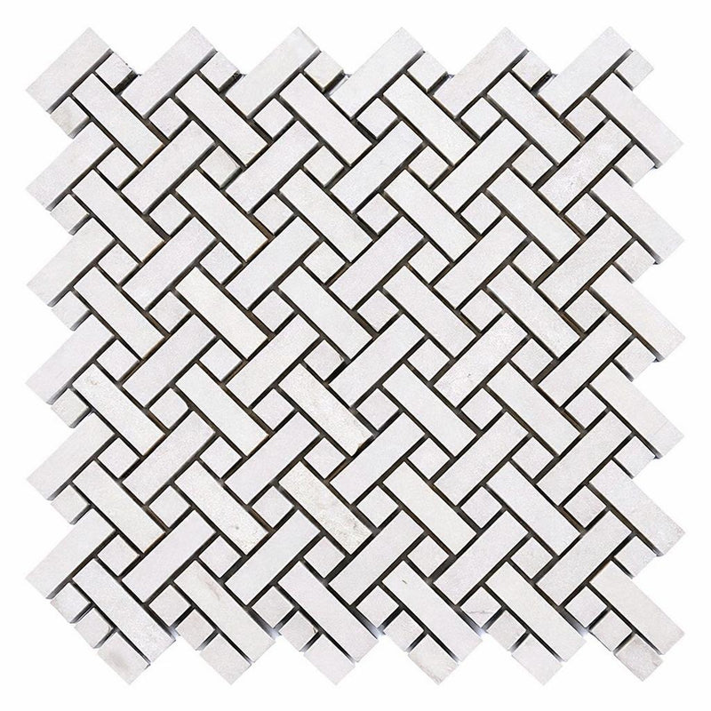 Thassos White (Greek) Marble Honed Stanza Mosaic (w/ Blue-Gray)