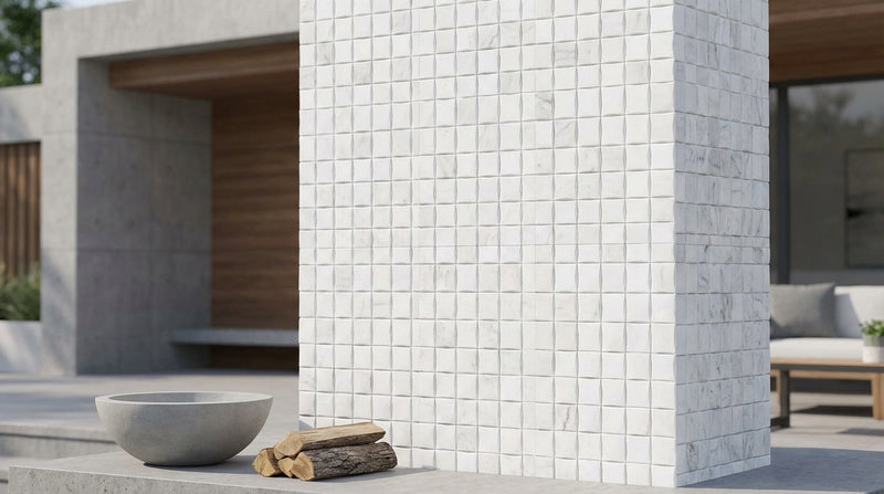 Thassos White (Greek) Marble Honed 3-D Small-Bread Mosaic