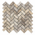 Silver (Pewter Blend) Travertine 1x2 Tumbled Travertine Herringbone Mosaic