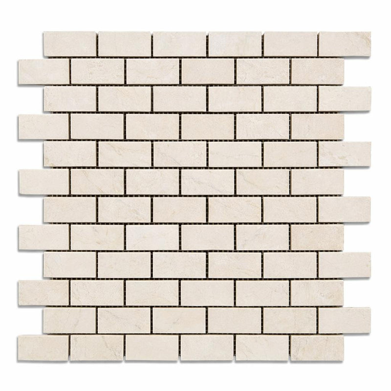 White Pearl (Turkish Botticino) (Botticino) Marble 1x2 Split-faced Brick Joint Mosaic Brick Mosaic