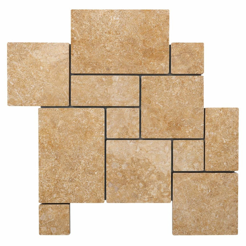 Walnut Travertine Roman (MIDI Versailles) Pattern Tumbled Travertine Tile