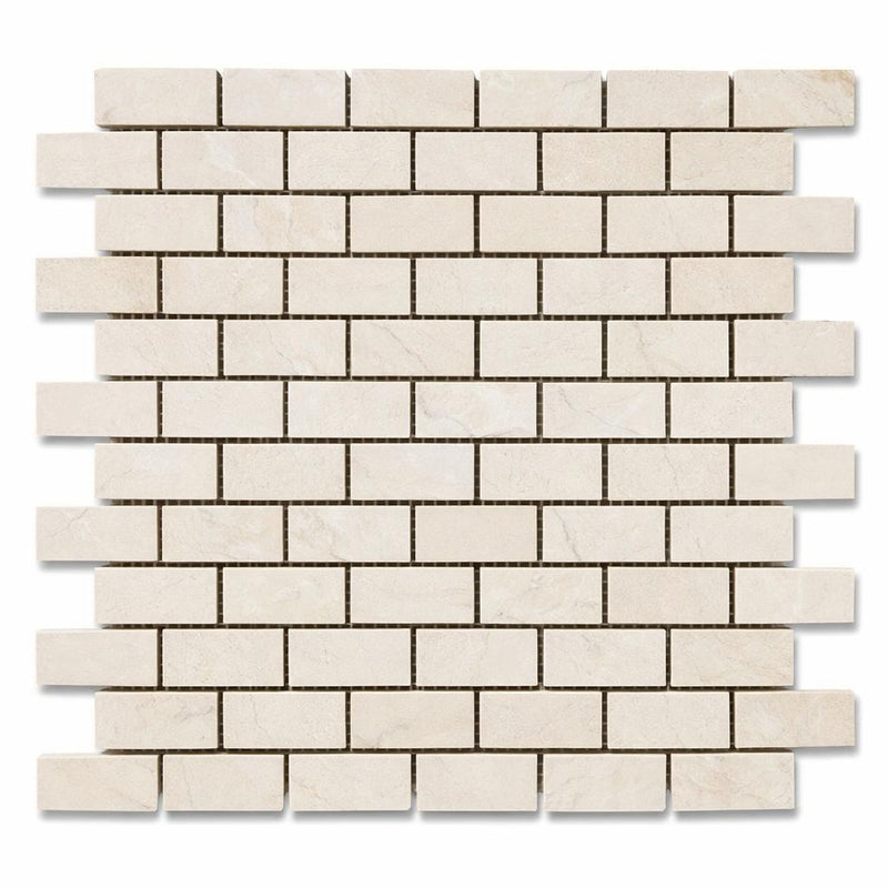 White Pearl (Turkish Botticino) (Botticino) Marble 1x2 Polished Brick Joint Mosaic Brick Mosaic