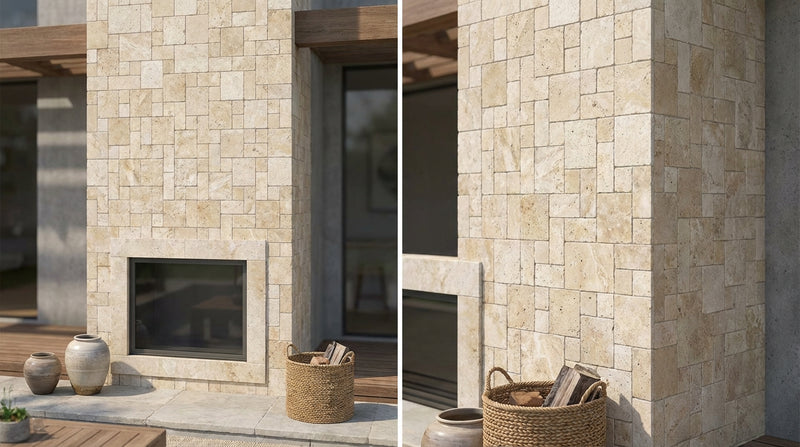 Ivory / Light Travertine Cream Tumbled 3-pcs. Mini-Pattern Mosaic (Non-Interlocking)