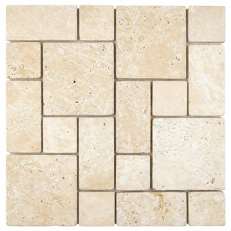 Ivory / Light Travertine Cream Tumbled OPUS Mini-Pattern Mosaic OPUS Mini-Pattern (4 pcs.) Mosaic (Interlocking)