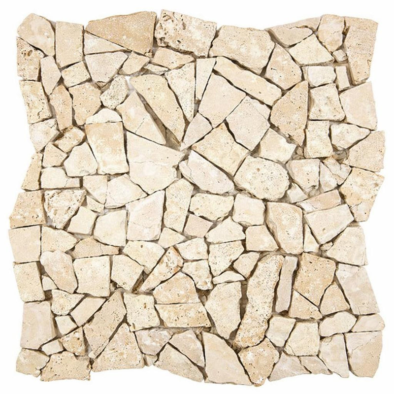 Ivory / Light Travertine Cream Tumbled Flat Pebble / Paledian Mosaic Flat Pebble / Paledian (Random Broken) Mosaic