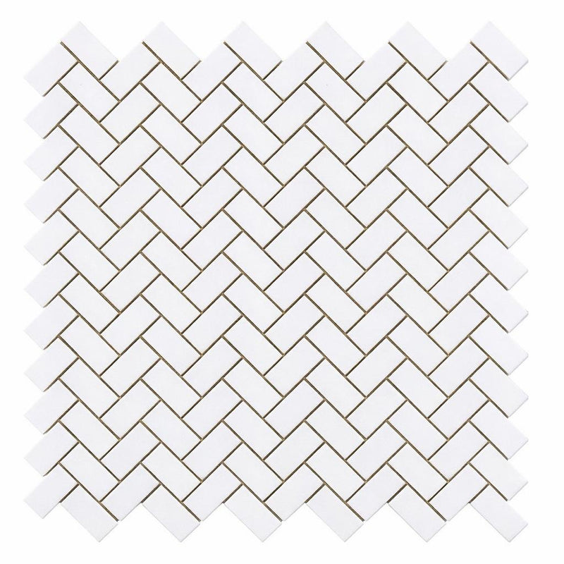Thassos White (Greek) Marble 5/8x1 1/4 Honed Herringbone Mosaic Herringbone (Mini) Mosaic
