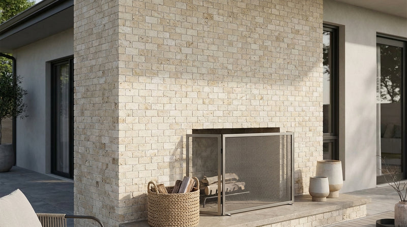 Ivory / Light Travertine 5/8x1 1/4 Cream Tumbled Brick Joint Mosaic Mini-Brick Mosaic