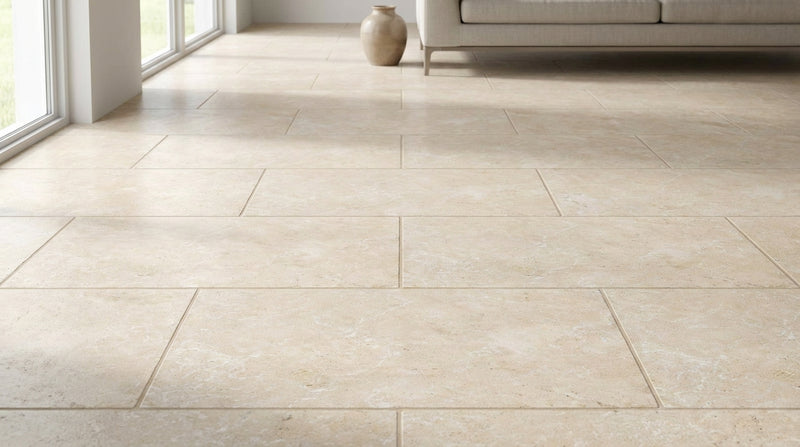 Ivory / Light Travertine 16x24 Cream Tumbled Tile