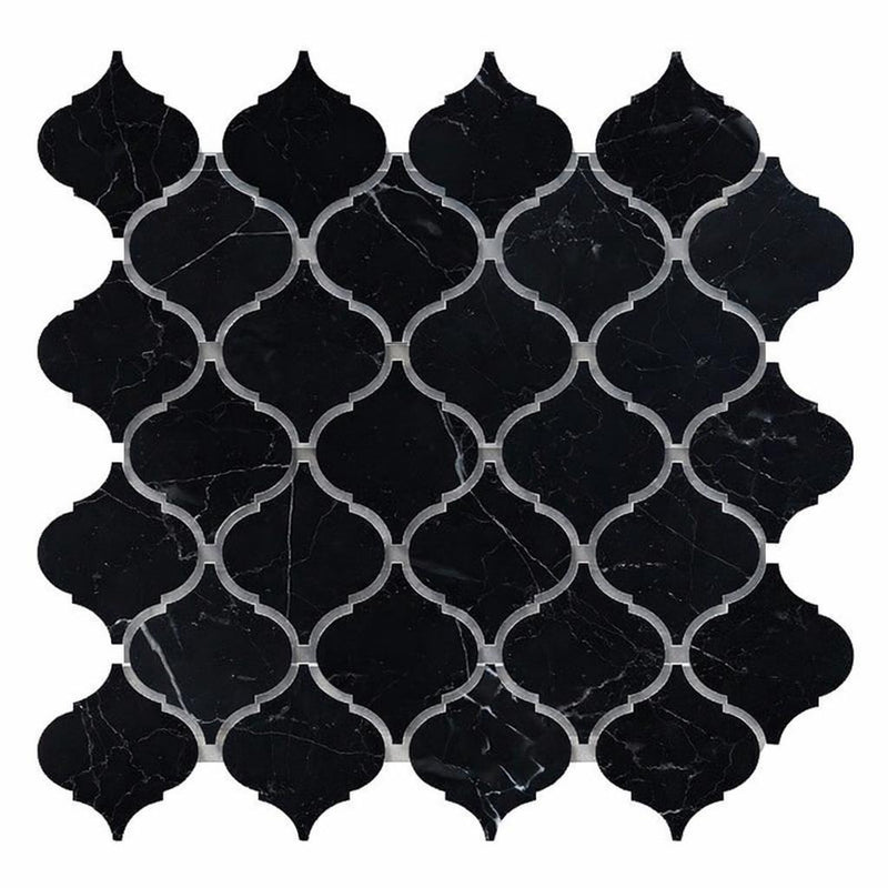 Nero Marquina (Black) Marble Honed Lantern Mosaic (3") (Arabesque / Moroccan / Baroque)
