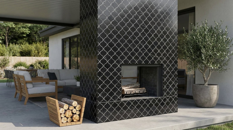 Nero Marquina (Black) Marble Honed Lantern Mosaic (3") (Arabesque / Moroccan / Baroque)