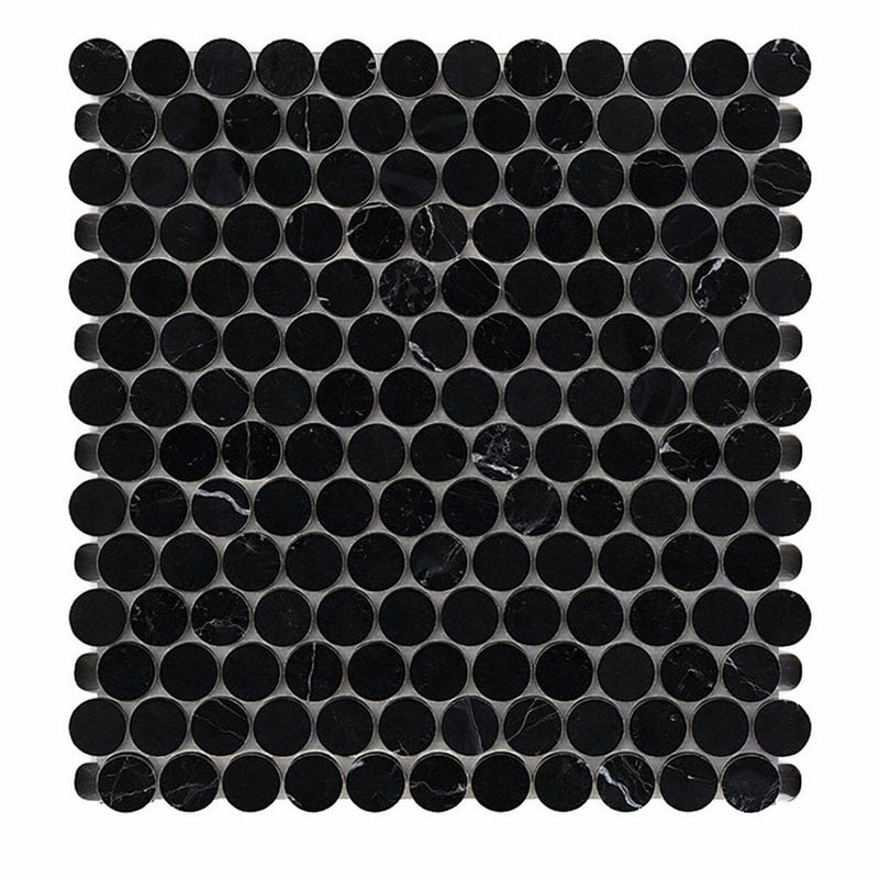 Nero Marquina (Black) Marble Honed Penny-Round Mosaic
