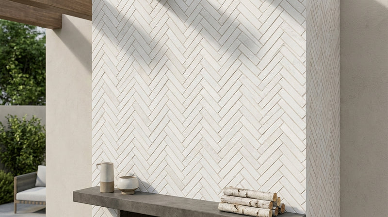 Bianco Dolomiti (White Dolomite) 1x6 Honed Herringbone Mosaic
