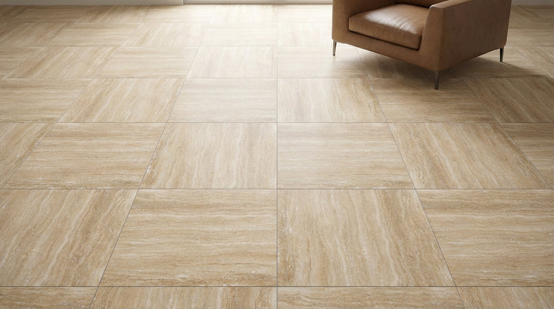 Ivory / Light Travertine 18x18 Cream Filled & Polished Tile