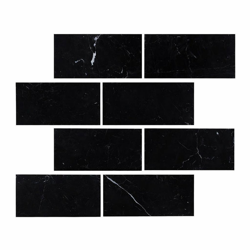 Nero Marquina (Black) Nero Marquina Marble 3x6 Polished / Honed Tile