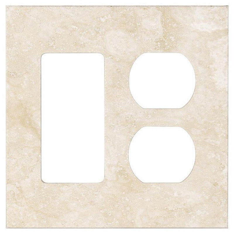 Ivory / Light Travertine Switch Plate Covers 4-1/2x4 1/2 Cream Honed Plate Cover ROCKER - DUPLEX