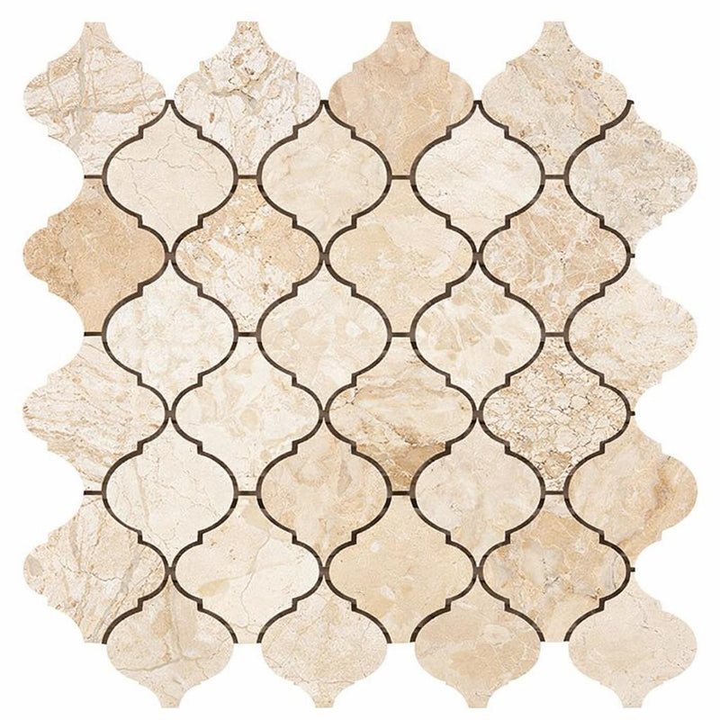 Diano Royal (Queen Beige) Marble Polished Lantern Mosaic (3") (Arabesque / Moroccan / Baroque)