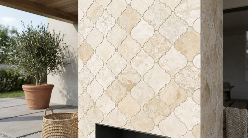 Diano Royal (Queen Beige) Marble Polished Lantern Mosaic (3") (Arabesque / Moroccan / Baroque)