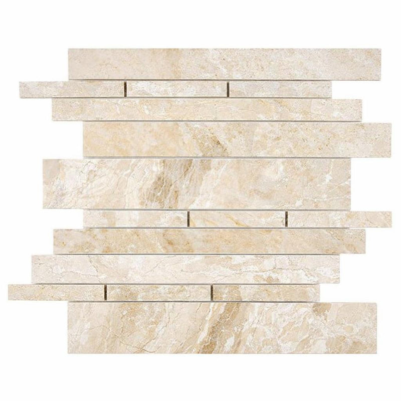 Diano Royal (Queen Beige) Marble Polished Manhattan Mosaic Manhattan (Random-Strip) Mosaic