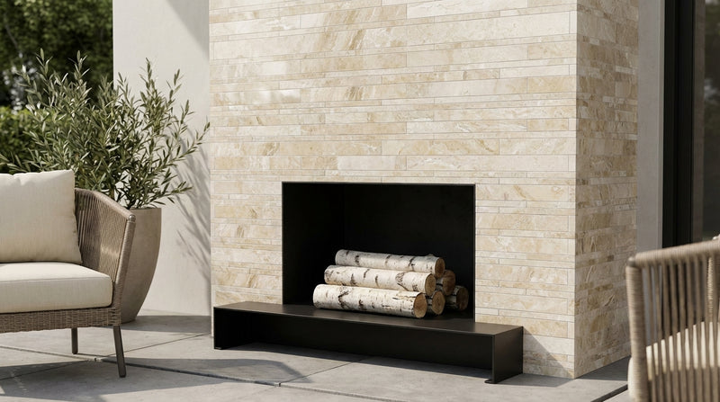 Diano Royal (Queen Beige) Marble Polished Manhattan Mosaic Manhattan (Random-Strip) Mosaic