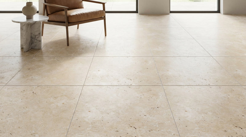 Ivory / Light Travertine 24x24 Cream Tumbled Tile