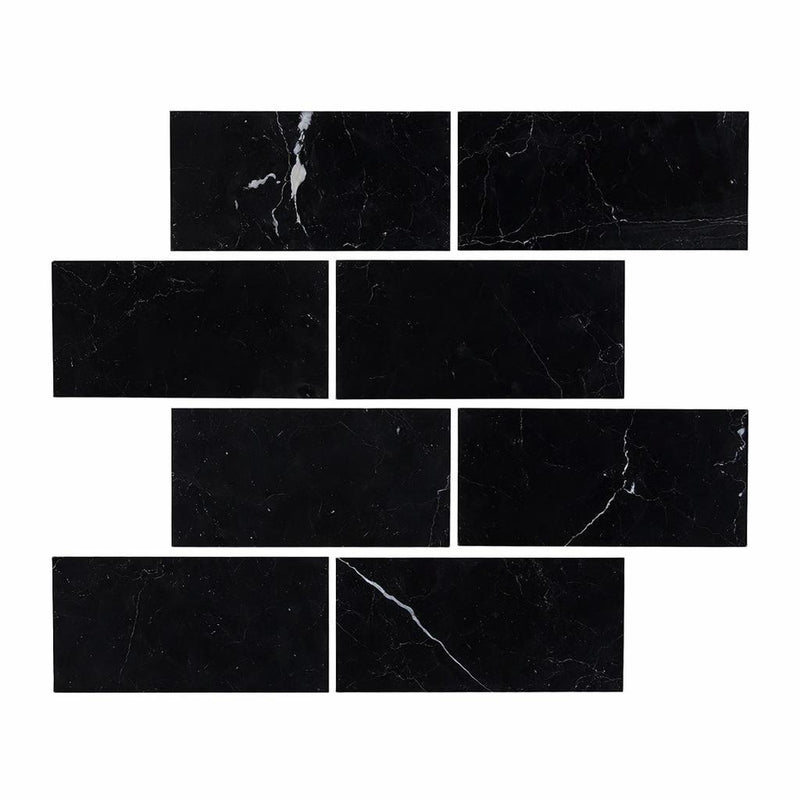 Nero Marquina (Black) Nero Marquina Marble 3x6 Tumbled Tile