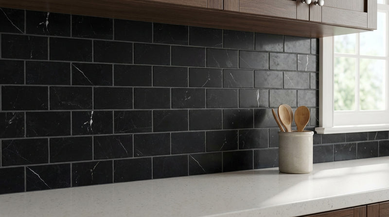 Nero Marquina (Black) Nero Marquina Marble 3x6 Tumbled Tile