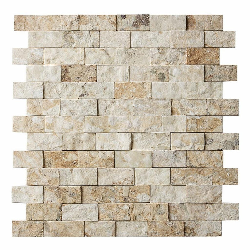 Latravonya Travertine 1x2 Split-faced Travertine Brick Joint Mosaic Brick Mosaic