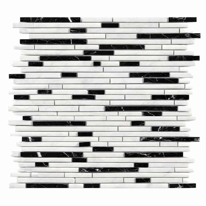 Carrara White (Italian) Marble Honed Bamboo Sticks Mosaic Bamboo Sticks (Thassos + Carrara + Black) Mosaic