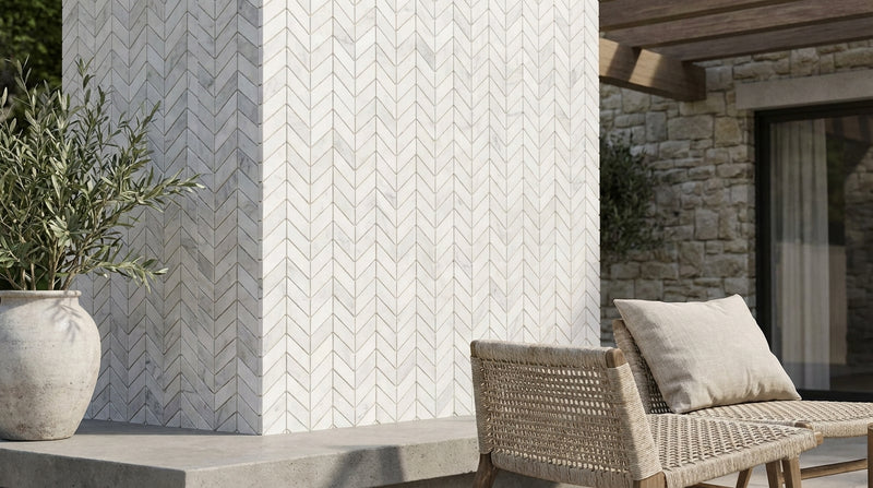 Carrara White (Italian) Marble Honed Chevron Mosaic Chevron (MINI)
