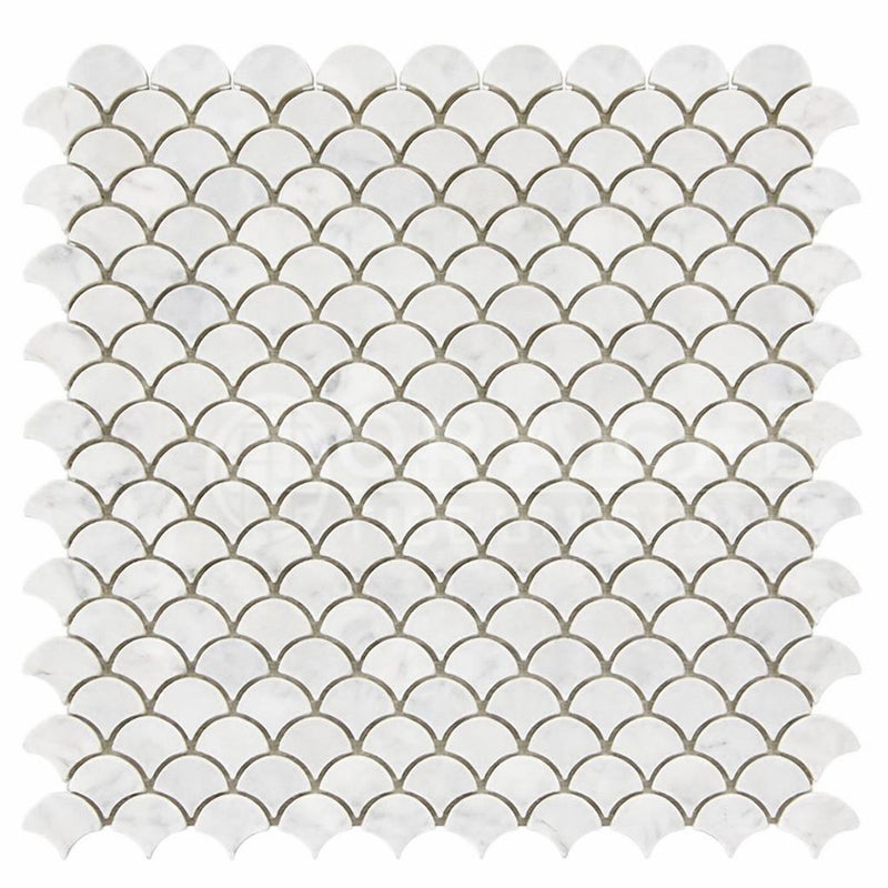 Carrara White (Italian) Marble Honed Fan Mosaic FAN (Raindrop) Mosaic