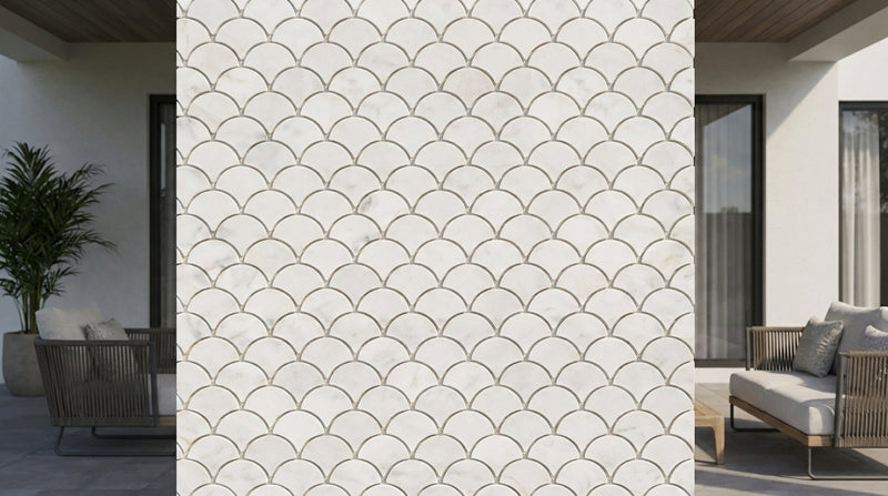 Carrara White (Italian) Marble Honed Fan Mosaic FAN (Raindrop) Mosaic