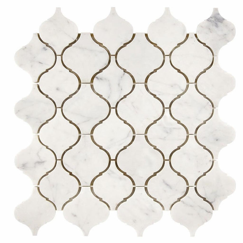 Carrara White (Italian) Marble Honed Lantern Mosaic (3") (Arabesque / Moroccan / Baroque)