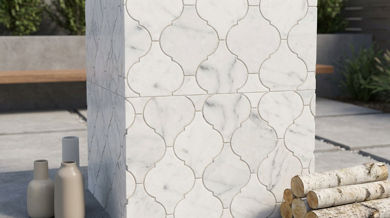 Carrara White (Italian) Marble Honed Lantern Mosaic (3") (Arabesque / Moroccan / Baroque)