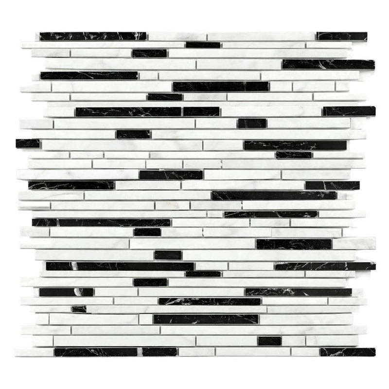 Carrara White (Italian) Marble Honed Bamboo Sticks Mosaic Bamboo Sticks (Thassos + Carrara + Blue-Gray) Mosaic