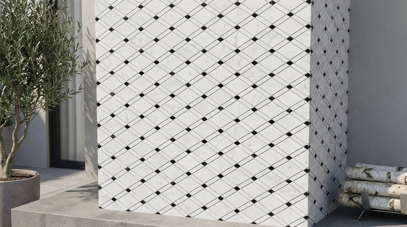 Carrara White (Italian) Carrara White Marble Polished / Honed Mosaic Lattice (Thassos + Carrara White + Black)