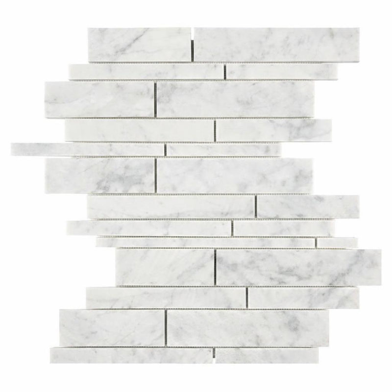 Carrara White (Italian) Marble Honed Manhattan Mosaic Manhattan (Random-Strip) Mosaic