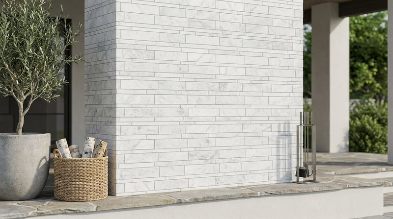 Carrara White (Italian) Marble Honed Manhattan Mosaic Manhattan (Random-Strip) Mosaic