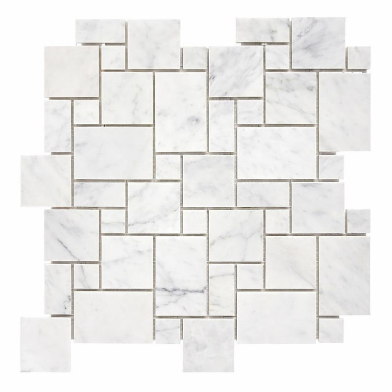 Carrara White (Italian) Marble Honed Mosaic Mini-Versailles Pattern