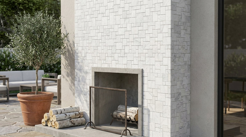 Carrara White (Italian) Marble Honed Mosaic Mini-Versailles Pattern
