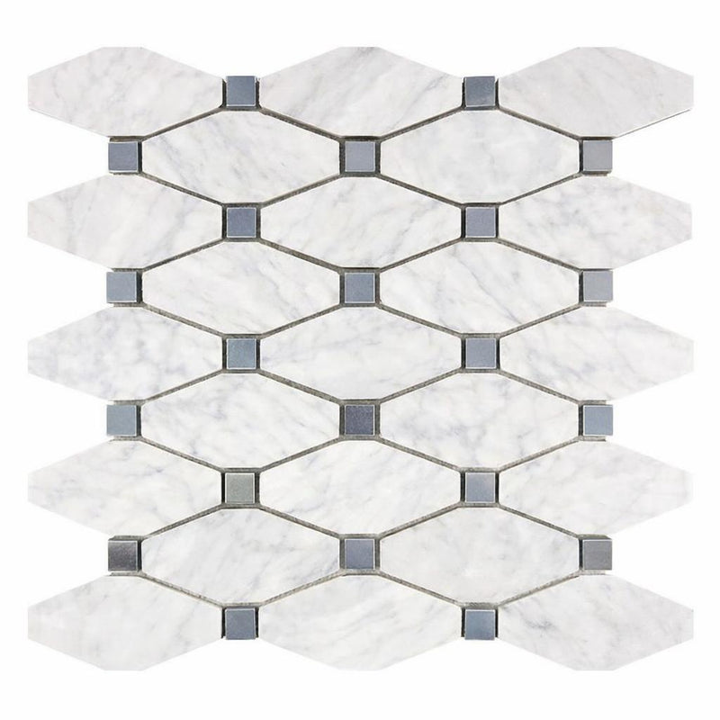 Carrara White (Italian) Marble Honed Octagon Mosaic (w/ Blue-Gray)