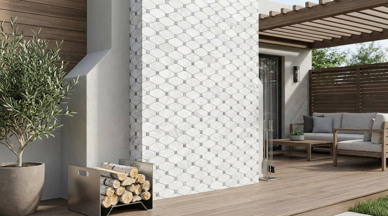 Carrara White (Italian) Marble Honed Octagon Mosaic (w/ Blue-Gray)