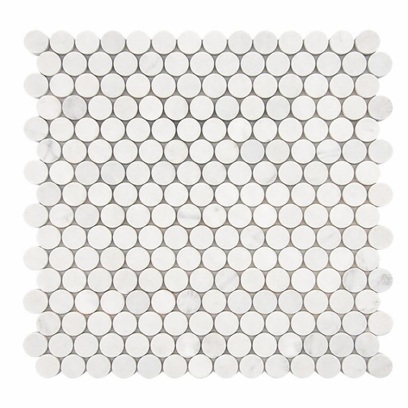 Carrara White (Italian) Marble Honed Penny-Round Mosaic (Single Color: Carrara)