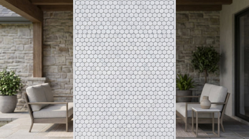 Carrara White (Italian) Marble Honed Penny-Round Mosaic (Single Color: Carrara)