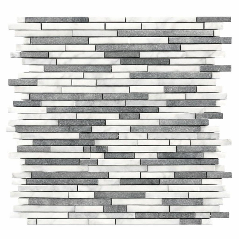 Carrara White (Italian) Marble Honed Bamboo Sticks Mosaic Bamboo Sticks (Thassos + Carrara + Ming Green) Mosaic