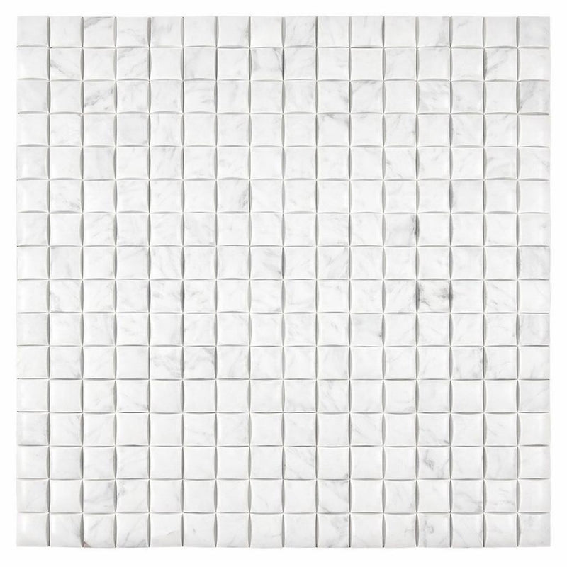 Carrara White (Italian) Marble Honed 3-D Small-Bread Mosaic