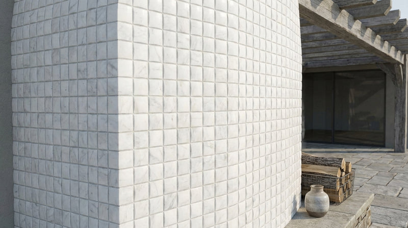 Carrara White (Italian) Marble Honed 3-D Small-Bread Mosaic