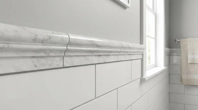 Oriental White (Asian Statuary) Oriental White Marble 2x12 Polished / Honed Tile OG-1 (Single-step Chair Rail Trim)