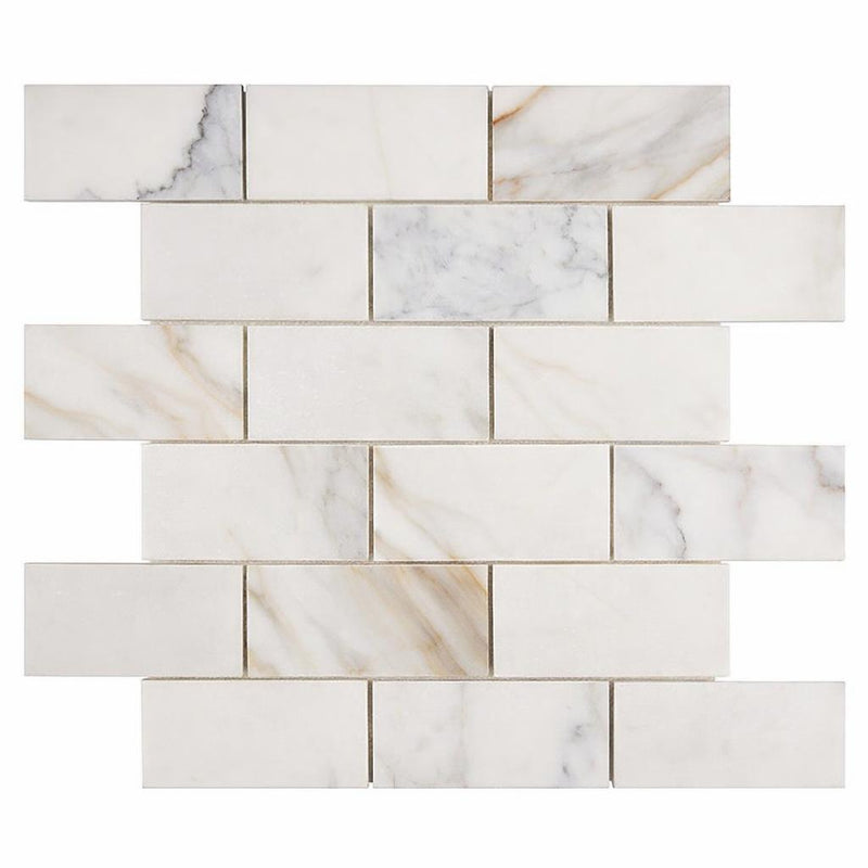 Calacatta Gold (Italian) Marble 2x4 Split-Faced Brick Joint Mosaic Brick Mosaic