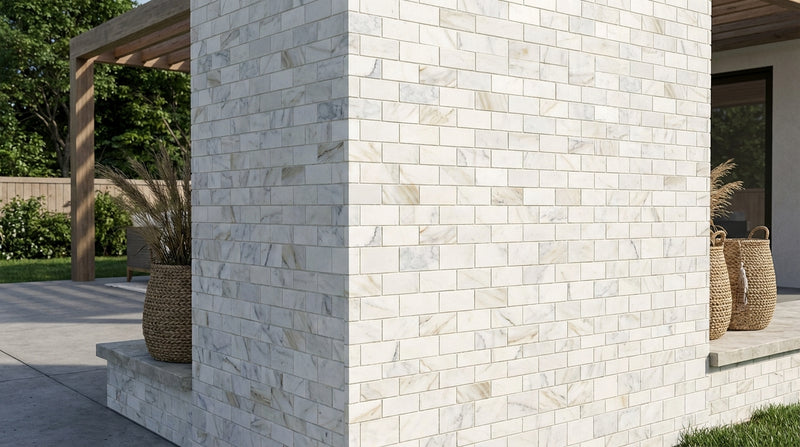 Calacatta Gold (Italian) Marble 2x4 Split-Faced Brick Joint Mosaic Brick Mosaic