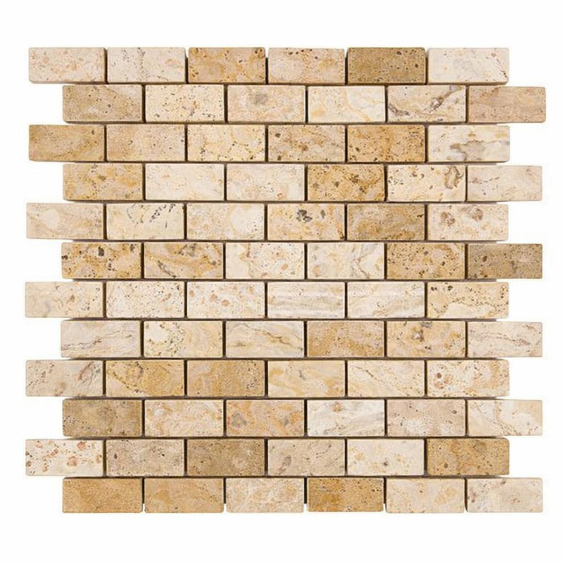 Philadelphia Travertine 1x2 Tumbled Travertine Brick Joint Mosaic Brick Mosaic
